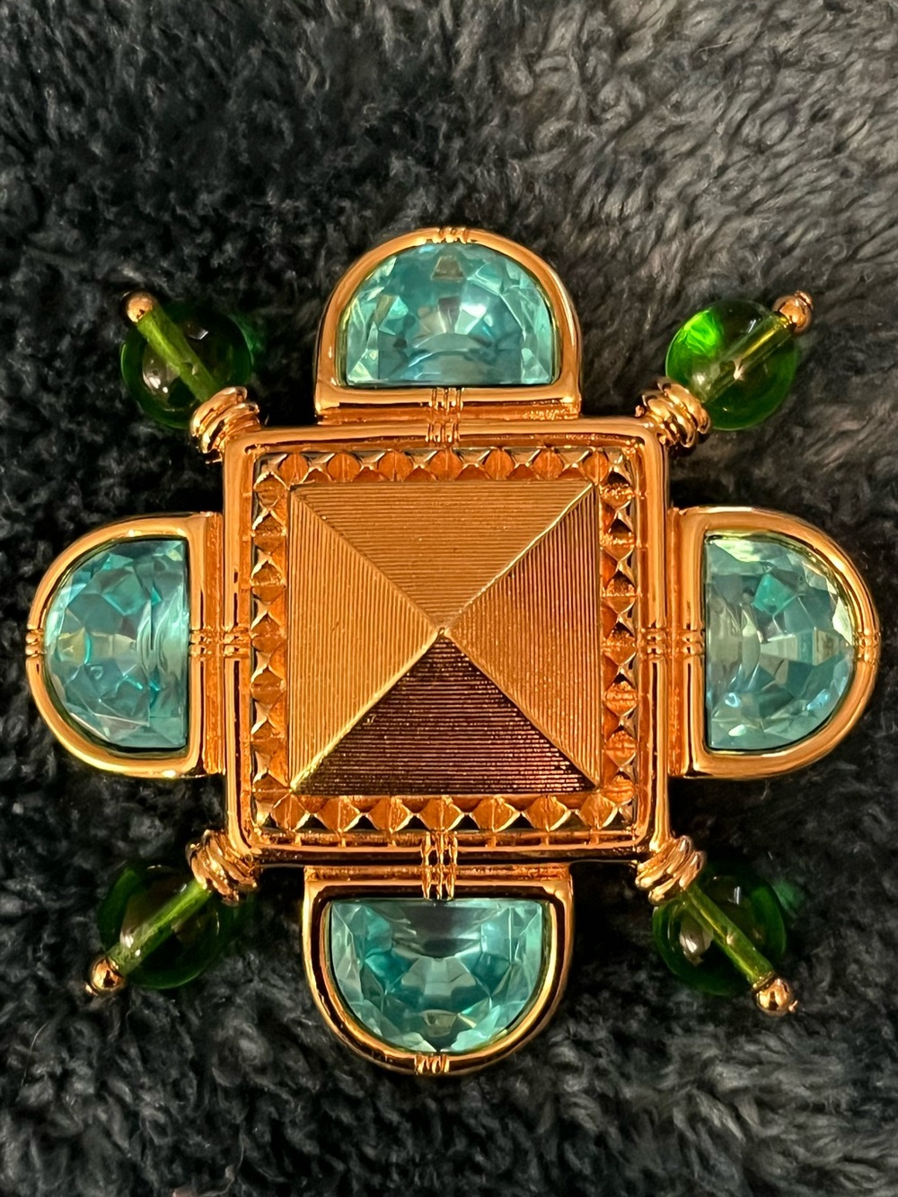 Sandra Miller Burrows/SMB Gold-Tone Brooch/Pendent with Aqua & Green Stones